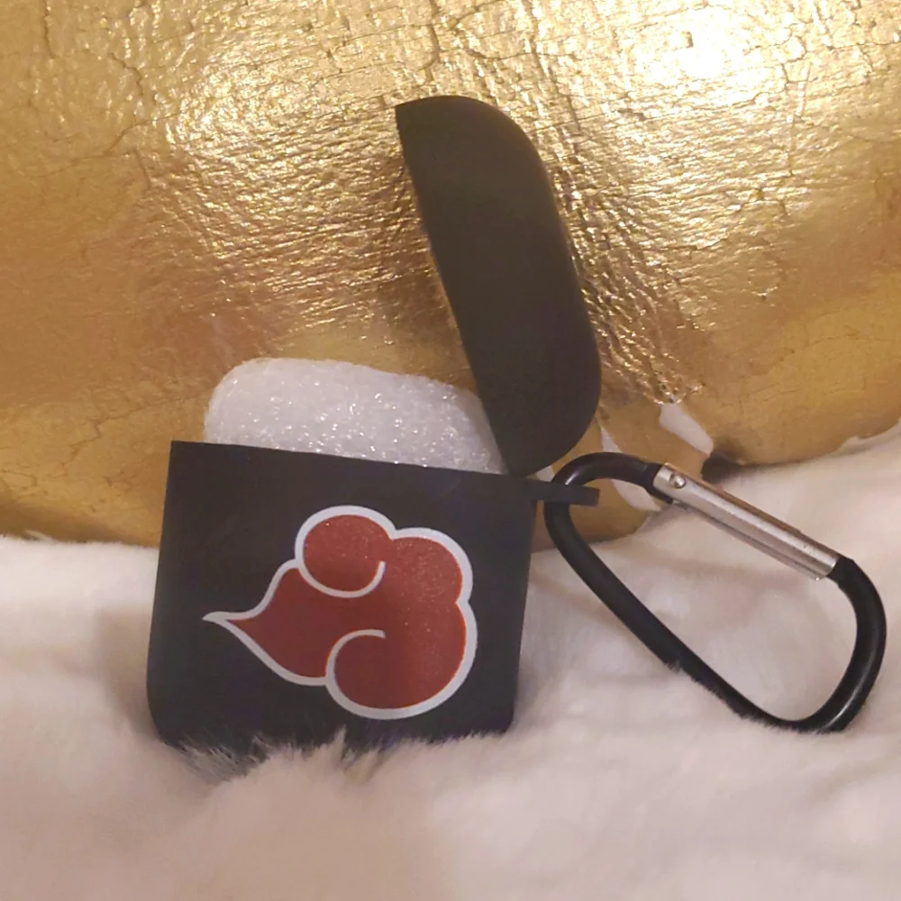 Akatsuki Anime Black AirPods Case with Red Cloud Design